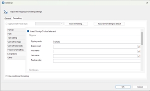 Adjust the mapping's formatting settings Window